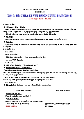 Giáo án Đạo đức Lớp 3 - Tiết 9 Chia sẻ vui buồn cùng bạn - Năm học 2020-2021